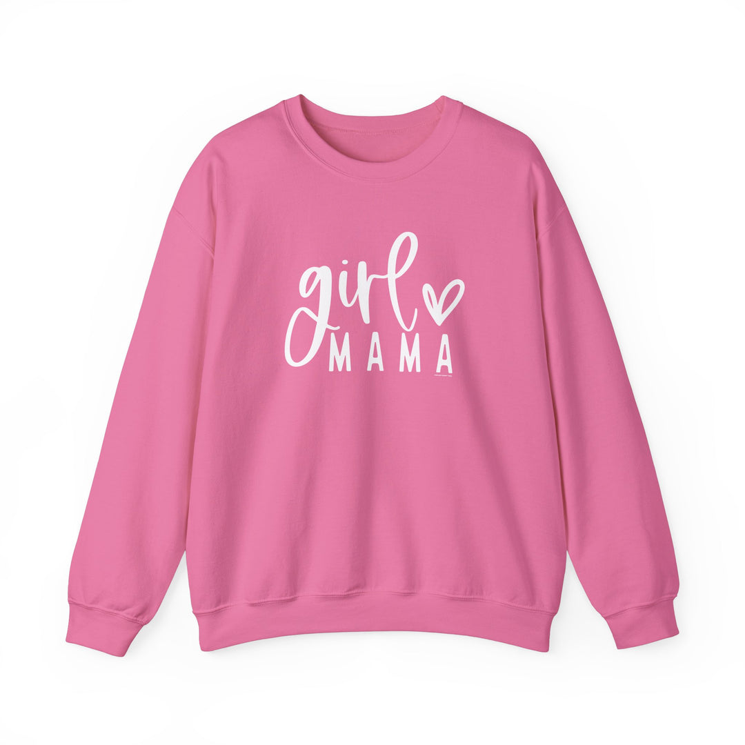 A Girl Mama Crew unisex sweatshirt in pink with white text. Comfortable heavy blend fabric, ribbed knit collar, no itchy seams. Ideal for all occasions. Sizes from S to 5XL.