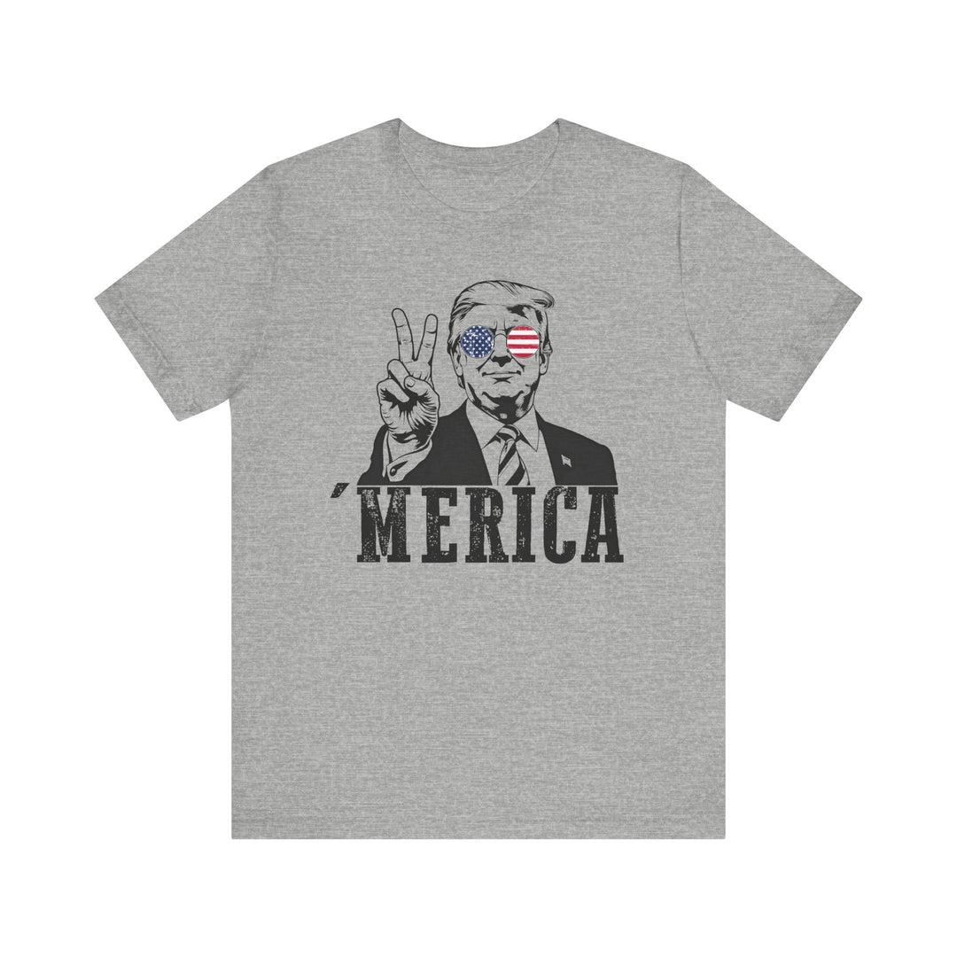 Trump 'Merica Tee: Classic unisex jersey short sleeve, soft cotton, ribbed knit collar, tapered shoulders, dual side seams for lasting shape, retail fit. Perfect for casual settings.