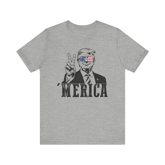 Trump 'Merica Tee: Classic unisex jersey short sleeve, soft cotton, ribbed knit collar, tapered shoulders, dual side seams for lasting shape, retail fit. Perfect for casual settings.