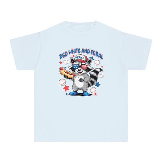 Red White and Feral Baseball 4th Kids Tee, classic fit, soft-washed, garment-dyed, 100% combed cotton, designed for comfort and agility in active kids' schedules.