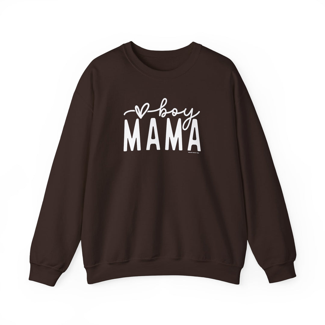 Unisex Boy Mama Crew heavy blend sweatshirt, 50% cotton, 50% polyester, medium-heavy fabric, loose fit, ribbed knit collar, no itchy side seams, sizes S-5XL. From Worlds Worst Tees.