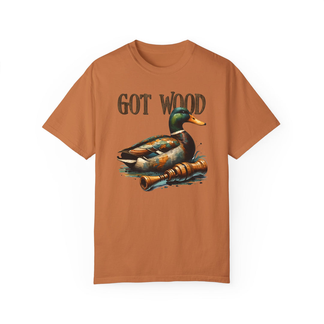 A ring-spun cotton t-shirt featuring a duck design, the Got Wood Tee from Worlds Worst Tees. Garment-dyed for softness, with double-needle stitching for durability and a relaxed fit for everyday comfort.