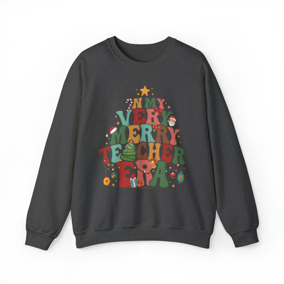 A unisex heavy blend crewneck sweatshirt featuring a graphic design of a cartoon Christmas tree and festive elements. Comfortable and versatile, perfect for the holidays. From Worlds Worst Tees.
