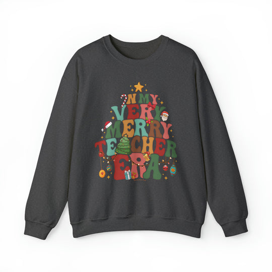 A unisex heavy blend crewneck sweatshirt featuring a graphic design of a cartoon Christmas tree and festive elements. Comfortable and versatile, perfect for the holidays. From Worlds Worst Tees.