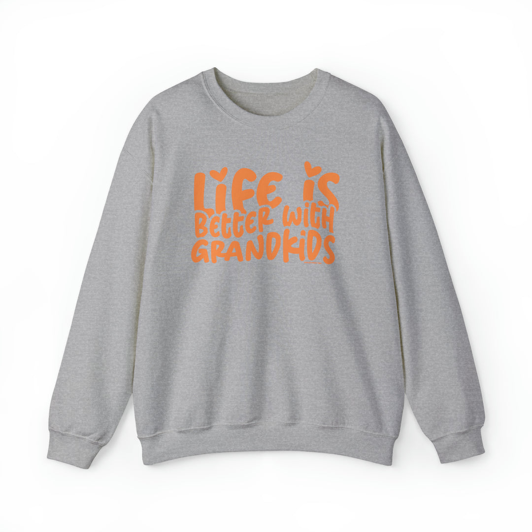 Unisex heavy blend crewneck sweatshirt featuring Life is Better With Grandkids design. Medium-heavy fabric, ribbed knit collar, no itchy side seams. Sizes S-5XL. Sewn-in label. Ideal comfort for all.