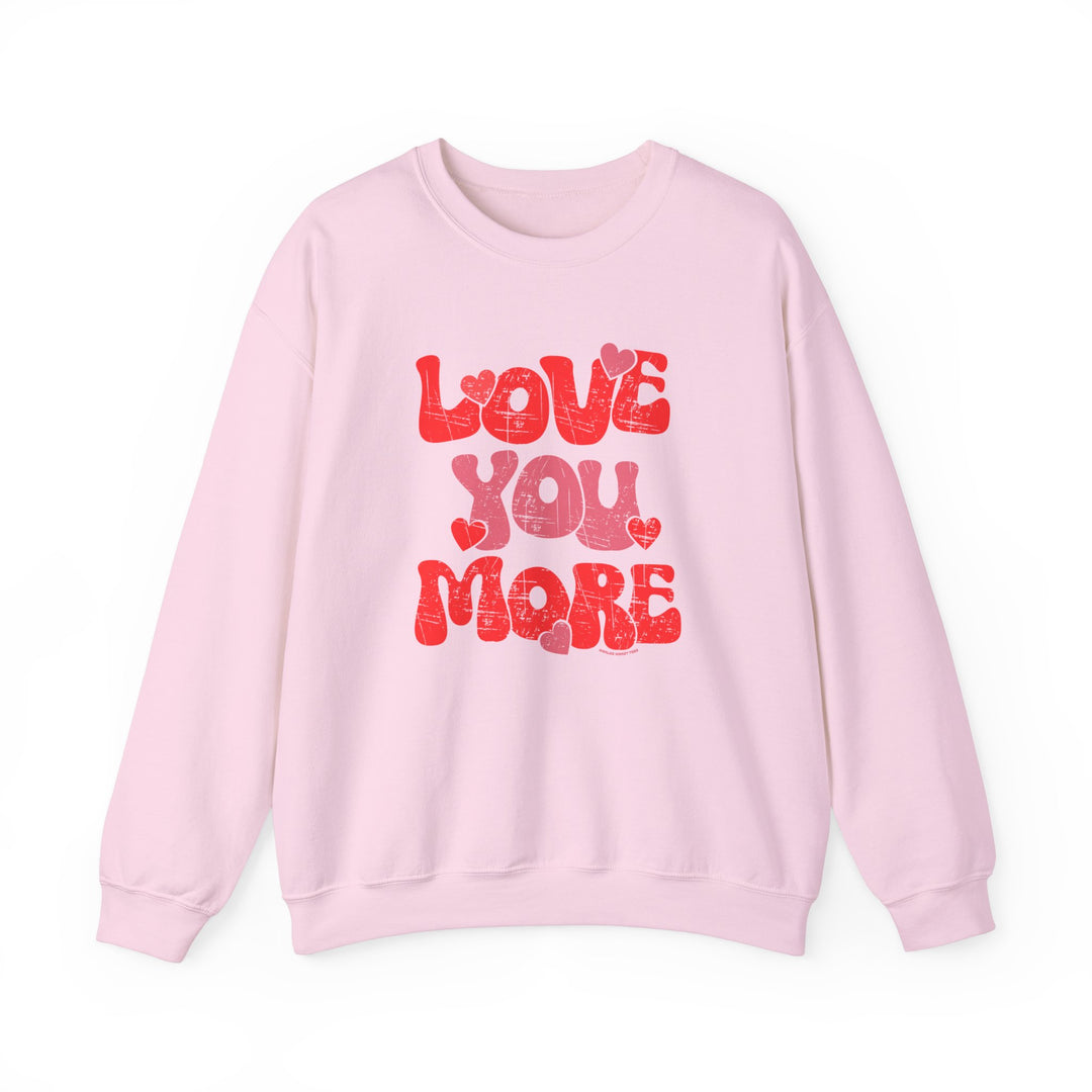 Unisex Love You More Crew sweatshirt: Comfortable blend of polyester and cotton, ribbed knit collar, no itchy side seams. Medium-heavy fabric, loose fit, sewn-in label. Sizes S-5XL.