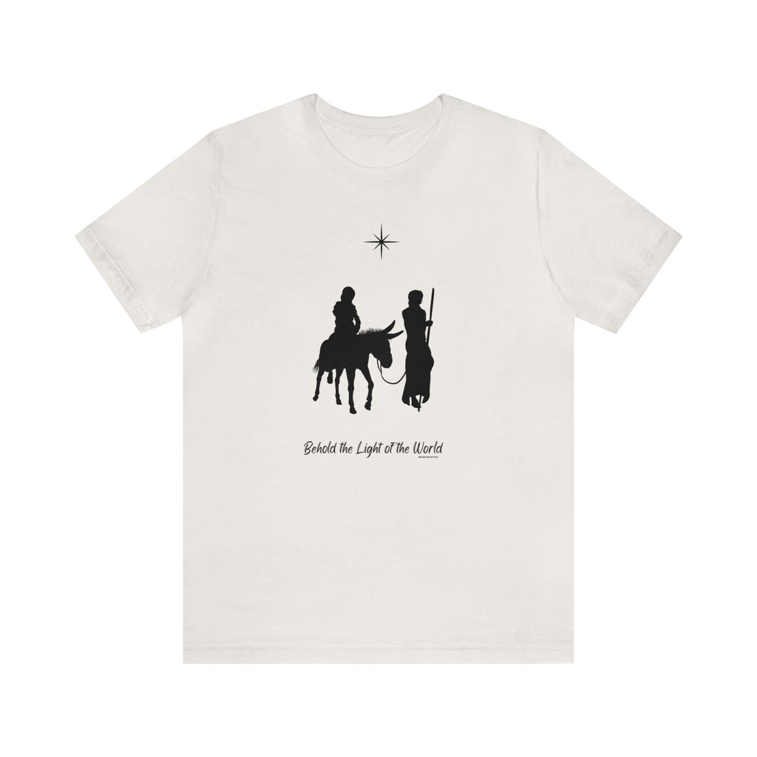 Unisex white tee featuring black silhouettes of riders on horses. A classic jersey shirt with ribbed knit collars and Airlume cotton for comfort. Retail fit, true to size. Sizes XS-5XL.