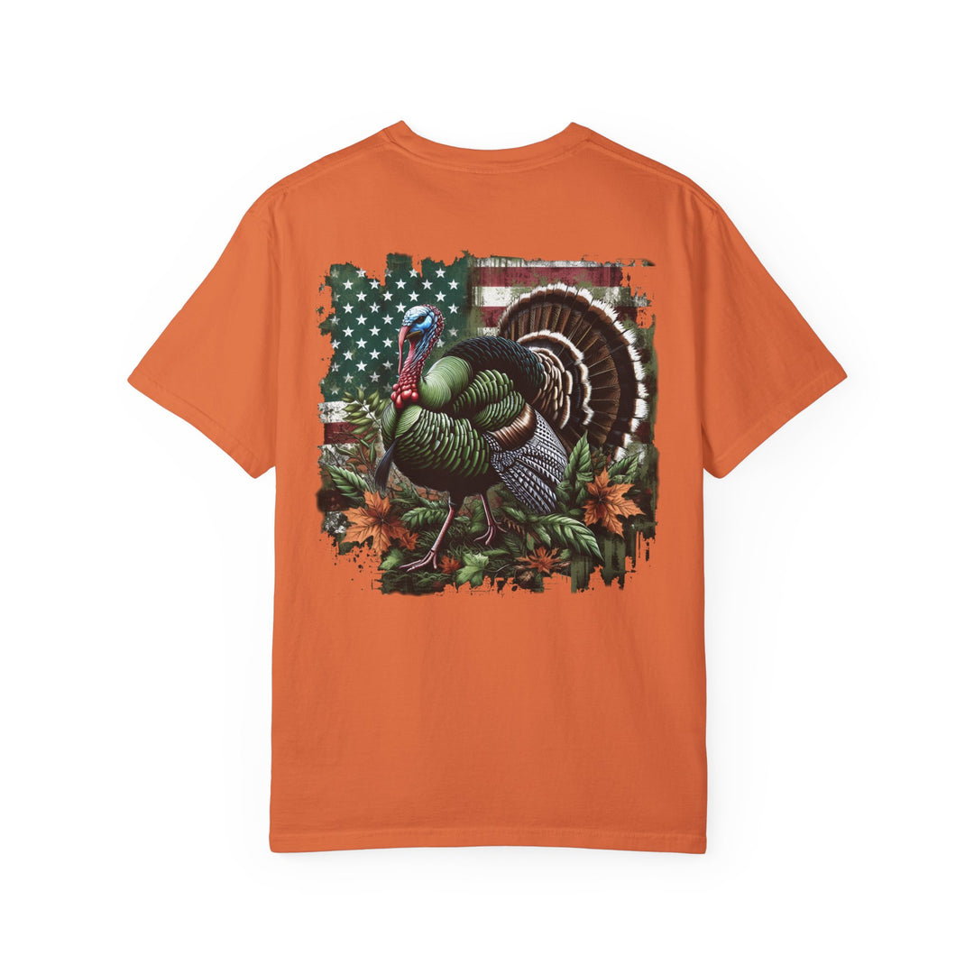 A ring-spun cotton Turkey Hunting Tee in garment-dyed fabric. Relaxed fit, durable double-needle stitching, and seamless design for comfort. From Worlds Worst Tees.