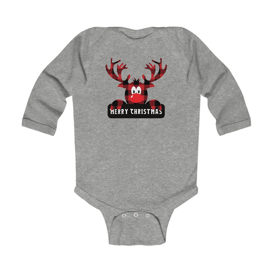 Merry Christmas Buffalo Plaid Long Sleeve Onesie