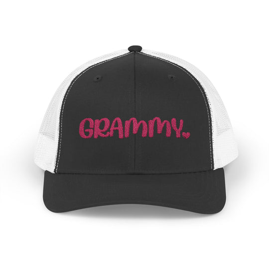 Grammy Snapback Trucker Cap with a 6-panel design, mid-profile fit, and adjustable snap closure, featuring a pre-curved visor and breathable mesh back.