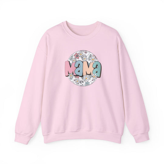 A unisex heavy blend crewneck sweatshirt featuring a pink logo and floral graphic design. Made of 50% cotton, 50% polyester with ribbed knit collar for comfort. Sassy Mama Flower Crew by Worlds Worst Tees.