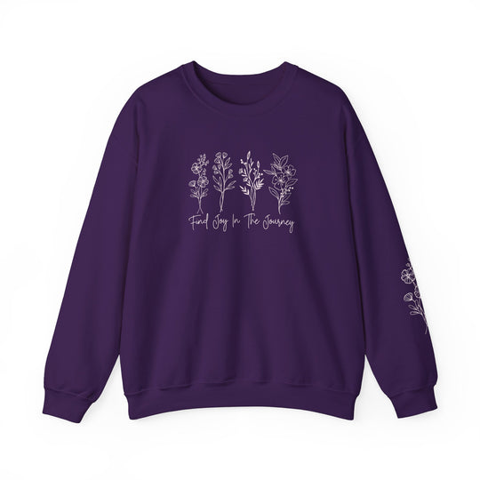 A unisex heavy blend crewneck sweatshirt featuring a purple design with white flowers and text. Made of 50% cotton and 50% polyester, with a ribbed knit collar for lasting comfort. Ideal for everyday wear.