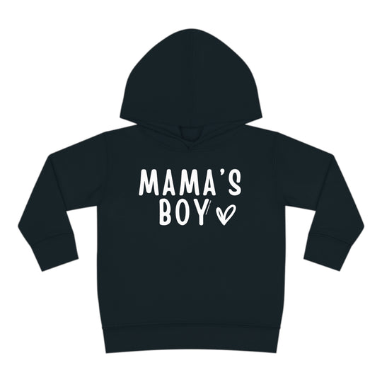 Toddler hoodie with durable design, jersey-lined hood, cover-stitched details, and side seam pockets. Mama's Boy Toddler Hoodie by World's Worst Tees for cozy comfort. Sizes: 2T, 4T, 5-6T.