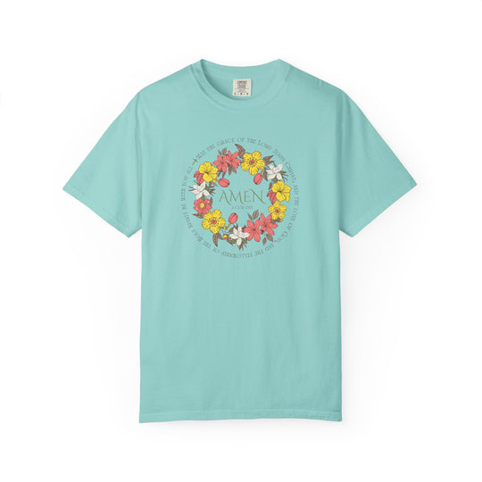 Amen Tee featuring a floral design, crafted from 100% ring-spun cotton for comfort. Ideal for daily wear, with durable stitching and a relaxed fit.