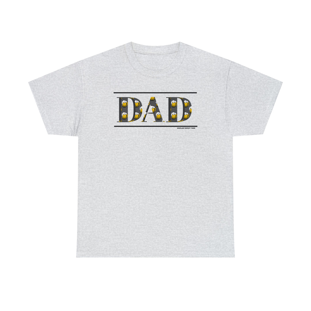 A classic Dad Beer Tee, white with black text, unisex heavy cotton tee. No side seams, durable tape on shoulders, ribbed knit collar. 100% cotton, medium weight, classic fit. True to size.