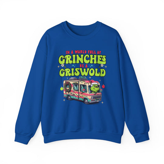 A unisex heavy blend crewneck sweatshirt featuring a cartoon bus design, ideal for comfort and style. Made of 50% cotton and 50% polyester, with a ribbed knit collar and no itchy side seams. From 'Worlds Worst Tees'.