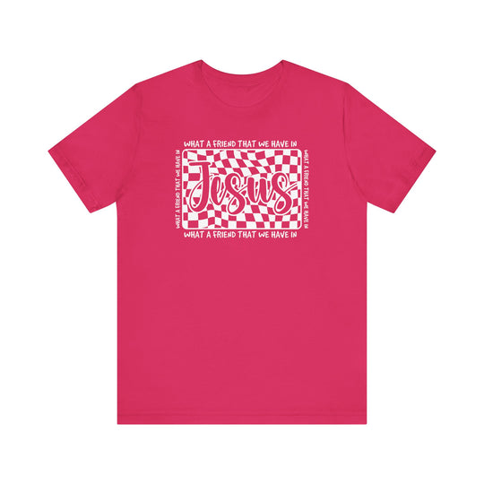 What A Friend We Have in Jesus Tee: Classic unisex short sleeve t-shirt with ribbed knit collars, soft cotton, and taped shoulders for lasting fit and comfort.