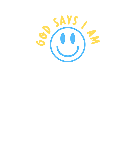 I AM Baby Tee featuring 'GOD SAYS I AM' and a blue smiley-face on a soft, durable black t-shirt for infants, aligning with Worlds Worst Tees' playful style.