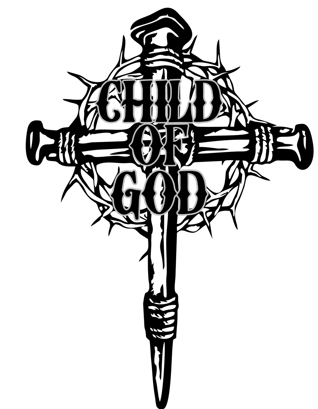 Child of God Kids Tee with black and white text and logos on a screen. 100% cotton tee for kids, light fabric, classic fit, no side seams, and durable twill tape shoulders.