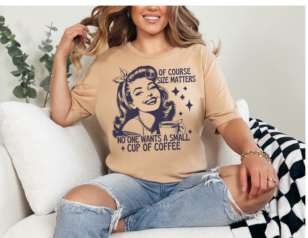 Of Course Size Matters Tee, classic unisex jersey short sleeve, featuring soft cotton, ribbed knit collars, tapered shoulders, and side seams for lasting shape.