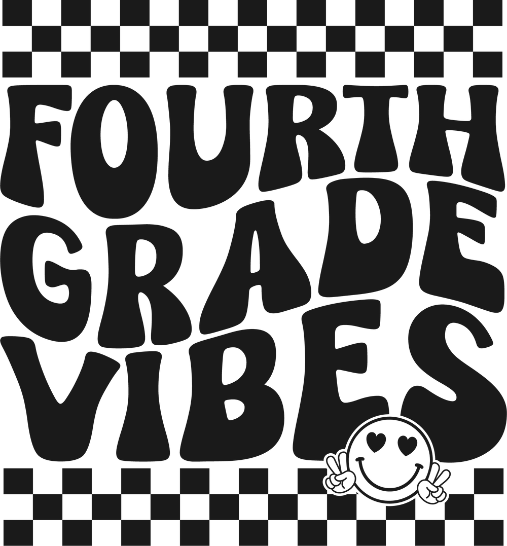 A black and white graphic tee for kids, featuring 4th Grade Vibes. 100% cotton, light fabric, classic fit, tear-away label. Sizes XS to XL. Ideal for everyday wear. Enhance your kid's style with this durable, ribbed-knit collar tee.