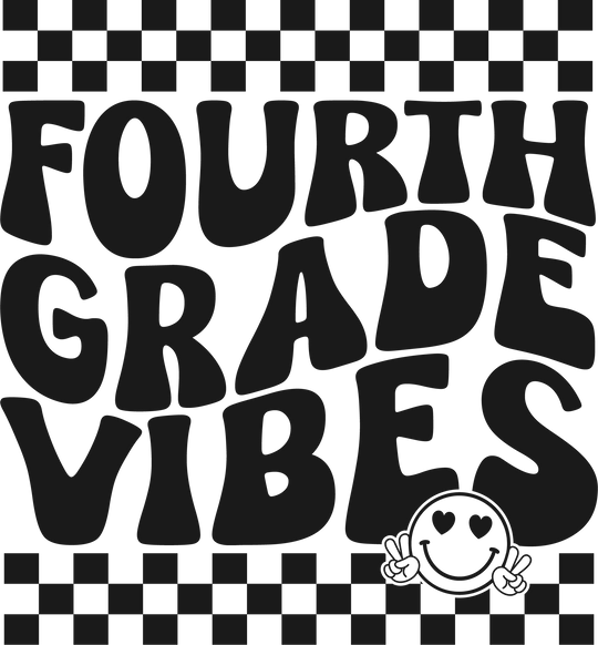 A black and white graphic tee for kids, featuring 4th Grade Vibes. 100% cotton, light fabric, classic fit, tear-away label. Sizes XS to XL. Ideal for everyday wear. Enhance your kid's style with this durable, ribbed-knit collar tee.