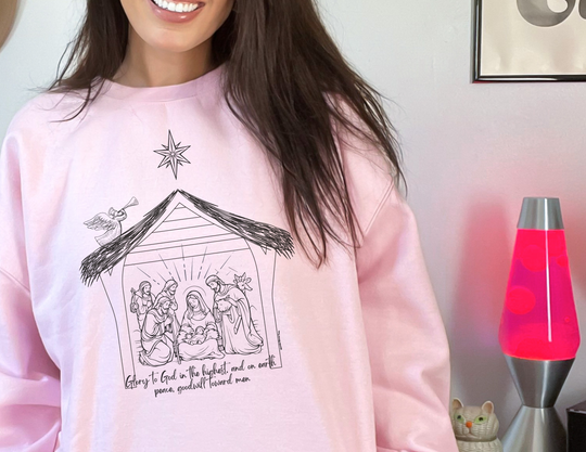 A smiling woman in a cozy unisex heavy blend crewneck sweatshirt, ideal for comfort. Made of polyester and cotton, with ribbed knit collar and loose fit. Runs true to size.