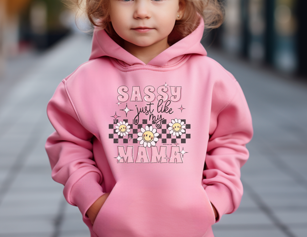Toddler hoodie with durable design, jersey-lined hood, and side seam pockets. Sassy Like My Mama Toddler Hoodie offers comfort and style for kids. Crafted from 60% cotton, 40% polyester blend.