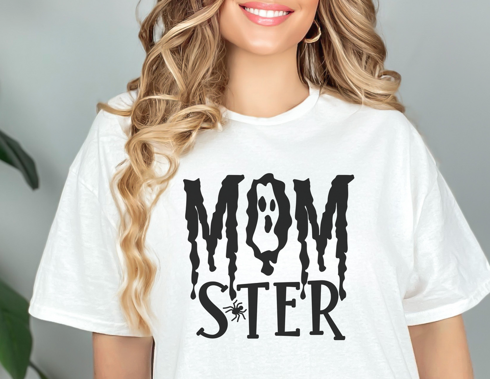 A relaxed fit Momster Tee in 100% ring-spun cotton, featuring a ghost and spider design. Soft-washed and garment-dyed for coziness, with double-needle stitching for durability and a seamless look.