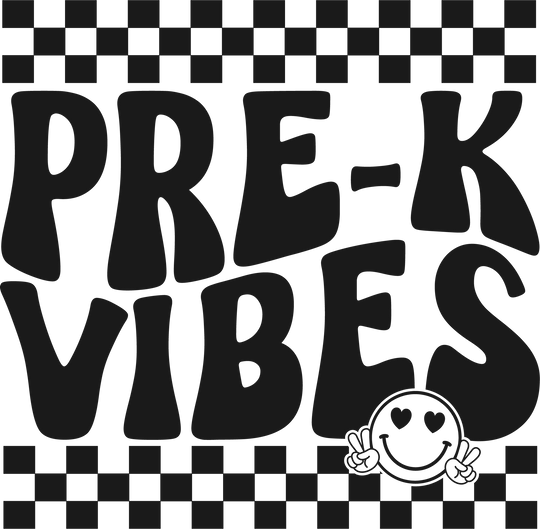 Pre K Vibes Toddler Tee featuring black and white graphics of smiley face, letters, and figures. Soft 100% combed ringspun cotton, light fabric, classic fit, tear-away label. Ideal for sensitive skin.