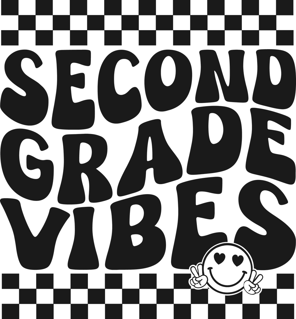 Black and white kids tee with text and graphics, ideal for daily wear. Made of 100% cotton for solid colors, featuring twill tape shoulders and tear-away label. 2nd Grade Vibes Kids Tee by Worlds Worst Tees.