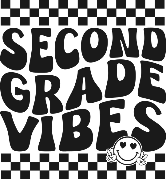 Black and white kids tee with text and graphics, ideal for daily wear. Made of 100% cotton for solid colors, featuring twill tape shoulders and tear-away label. 2nd Grade Vibes Kids Tee by Worlds Worst Tees.