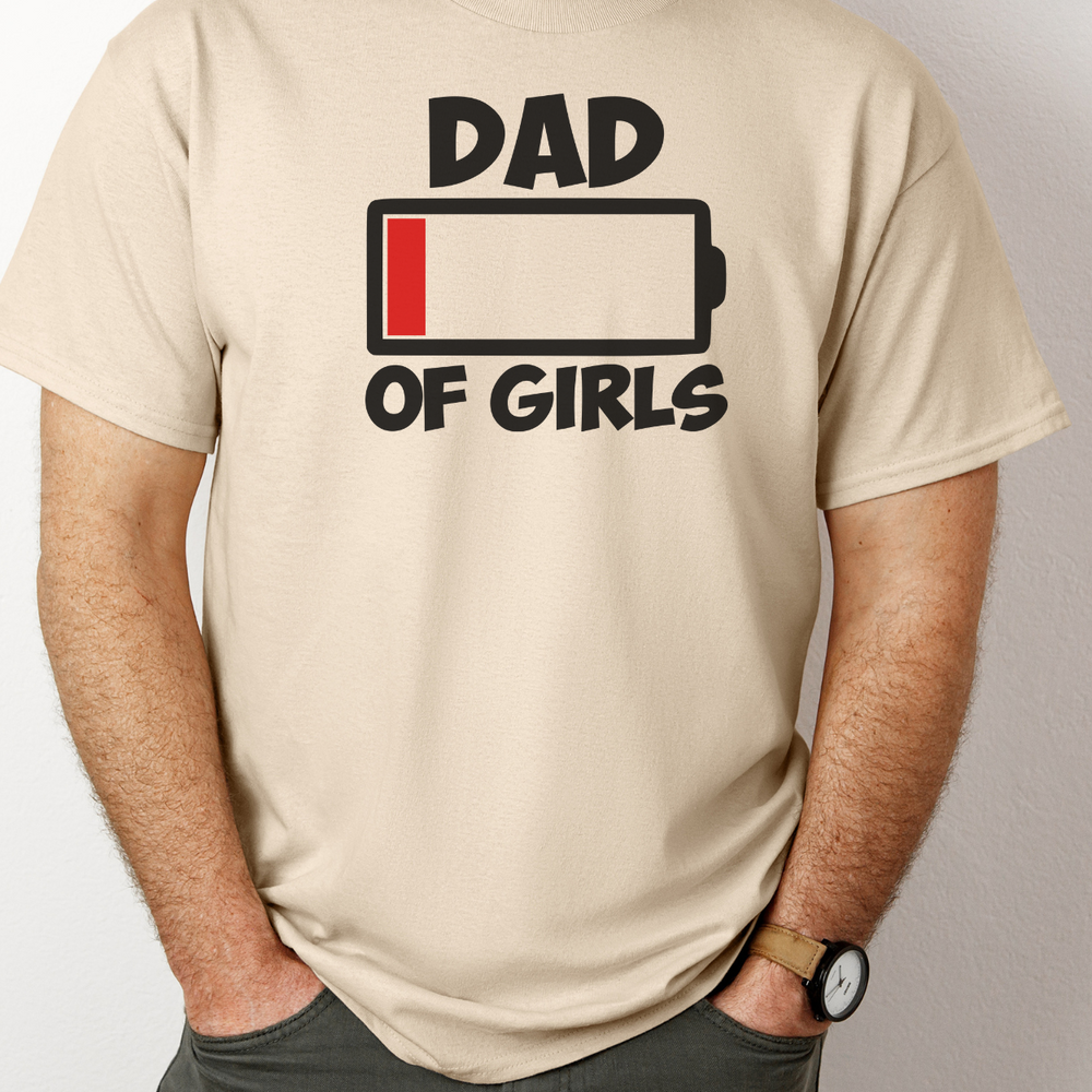 A classic Dad of Girls Tee in heavy cotton, ideal for casual wear. Unisex fit with no side seams for comfort, ribbed knit collar, and durable tape on shoulders. Available in various sizes.