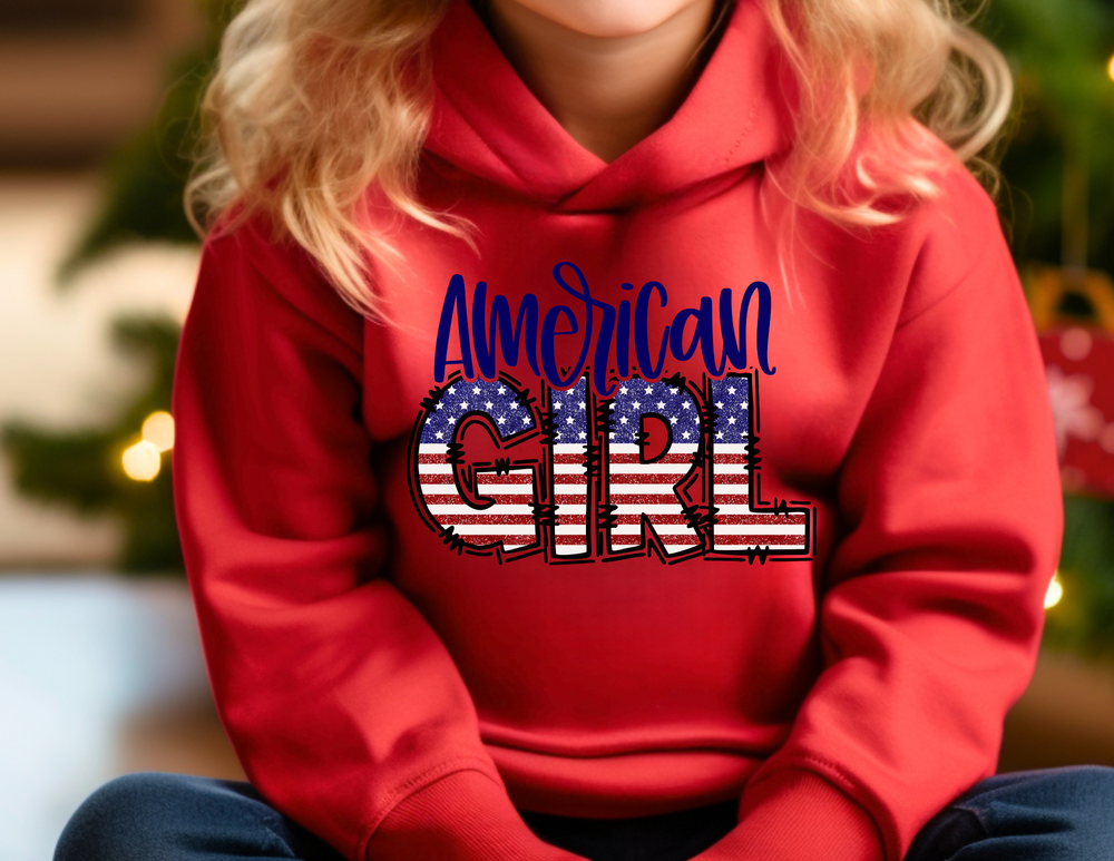 American Girl Toddler Hoodie featuring durable jersey-lined hood, cover-stitched details, and side seam pockets for cozy comfort. 60% cotton, 40% polyester blend. Sizes: 2T, 4T, 5-6T. Length: 15.62-17.62 in, Width: 14.50-16.50 in, Sleeve length: 12.00-13.50 in.
