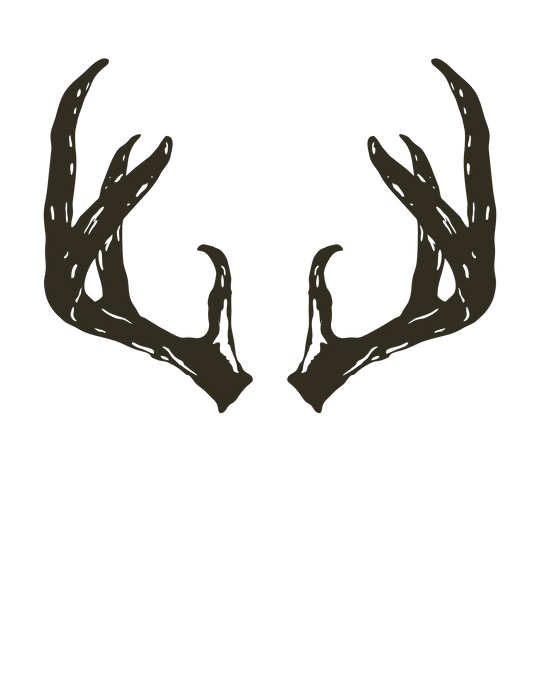 A sketch-style Antler Tee on black background, embodying comfort with 100% ring-spun cotton. Relaxed fit, durable double-needle stitching, and seamless design for a unique, cozy addition to your wardrobe.