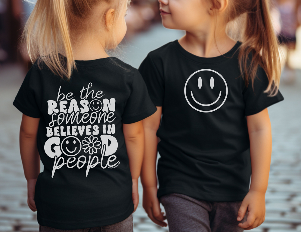 Toddler tee featuring a durable print, ideal for sensitive skin. Made of 100% combed ringspun cotton, light fabric, classic fit, tear-away label, and true-to-size fit. Product title: Be the Reason Toddler Tee.