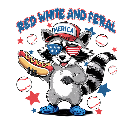 Red White and Feral Baseball Baby Tee with durable ribbed knitting, taped shoulders, and side seams, designed for comfort and durability for infants and toddlers.
