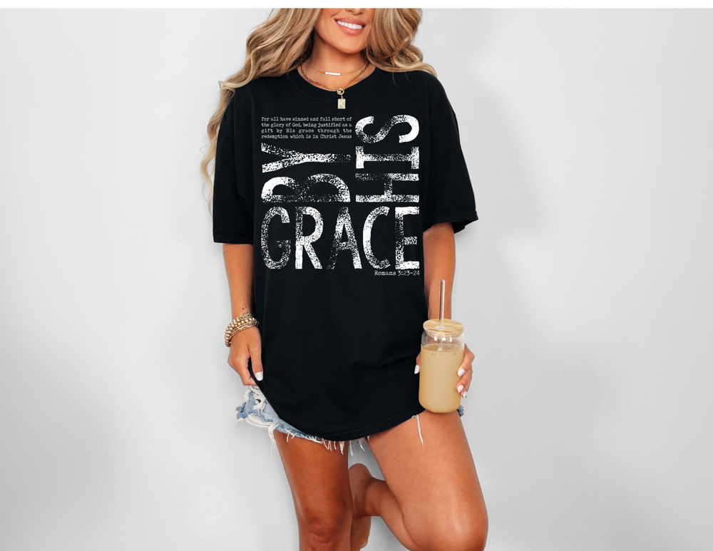 By His Grace Tee, a classic unisex short sleeve shirt with soft cotton, ribbed knit collars, and durable side seams for a lasting fit.