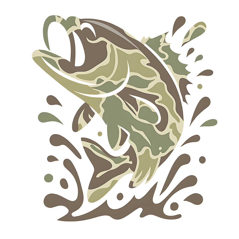 Camo Fish Toddler Hoodie features a vector-art fish in a camouflage pattern leaping from water, designed for comfort with a jersey-lined hood and side-seam pockets.
