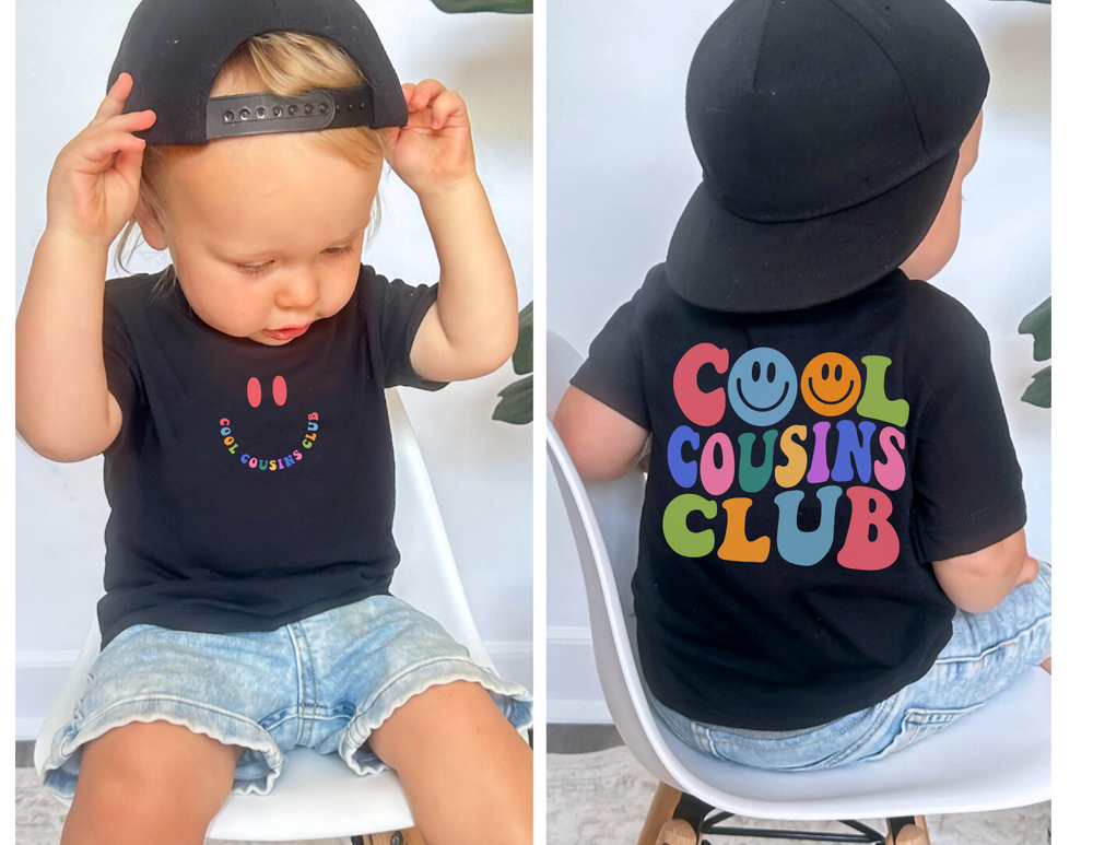 Cool Cousins Club Baby Tee, a soft, durable crew neck t-shirt for infants, made from pre-shrunk, 100% airlume combed and ringspun cotton.