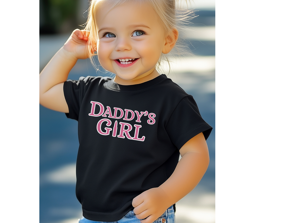 Toddler wearing Daddy's Girl tee, showcasing softness and durability ideal for sensitive skin. Classic fit with tear-away label, perfect for early adventures.