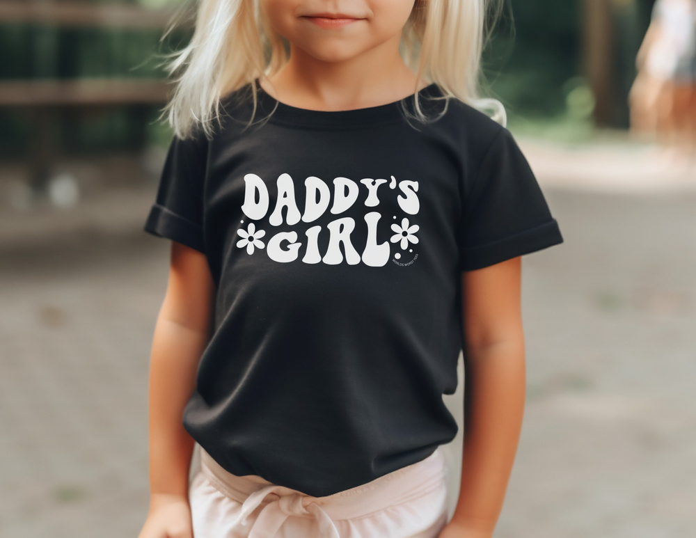 Daddy's Girl Toddler Tee, a soft, durable t-shirt for toddlers. Features a high-quality print on light fabric. Made of 100% combed ringspun cotton. Perfect for little adventurers. Sizes: 2T, 3T, 4T, 5-6T.
