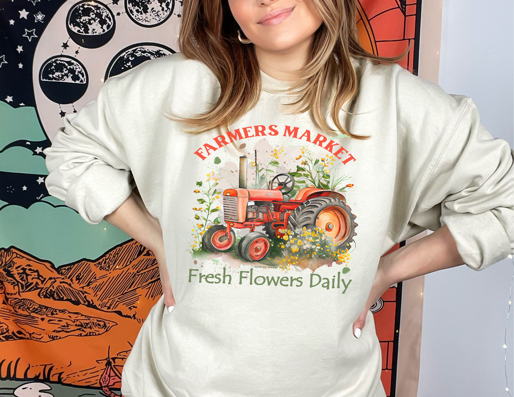A unisex heavy blend crewneck sweatshirt, the Fresh Flowers Crew, offers comfort and style. Made of 50% Cotton 50% Polyester, ribbed knit collar, and no itchy side seams. Medium-heavy fabric, loose fit, true to size.