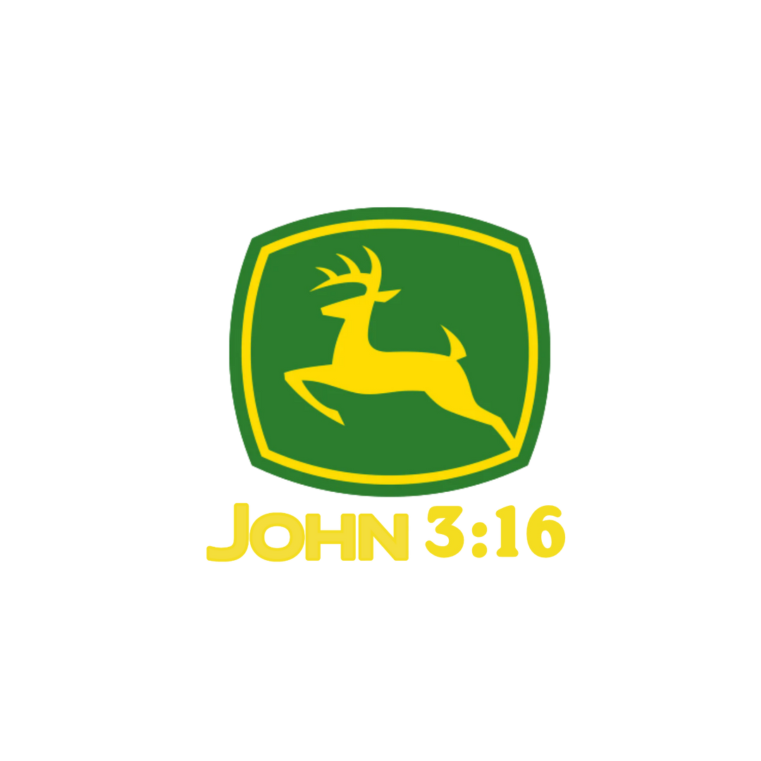 John 3:16 Baby Tee featuring a playful John Deere-inspired logo with a yellow deer and scripture reference, crafted for comfort and style in soft, durable cotton.