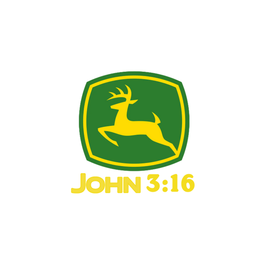 John 3:16 Baby Tee featuring a playful John Deere-inspired logo with a yellow deer and scripture reference, crafted for comfort and style in soft, durable cotton.