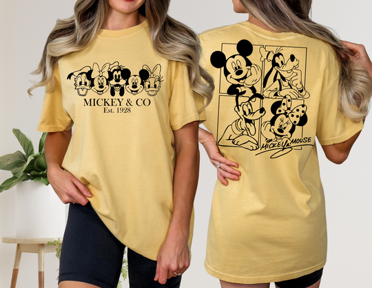 Mickey and CO Tee, a unisex jersey short sleeve, offers soft cotton comfort with ribbed collars and tapered shoulders for a better fit.