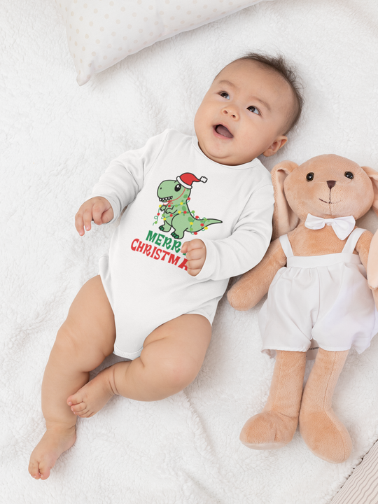 Dino Merry Christmas Long Sleeve Onesie