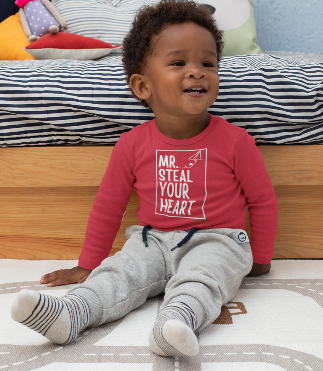 Mr. Steal Your Heart Long Sleeve Onesie