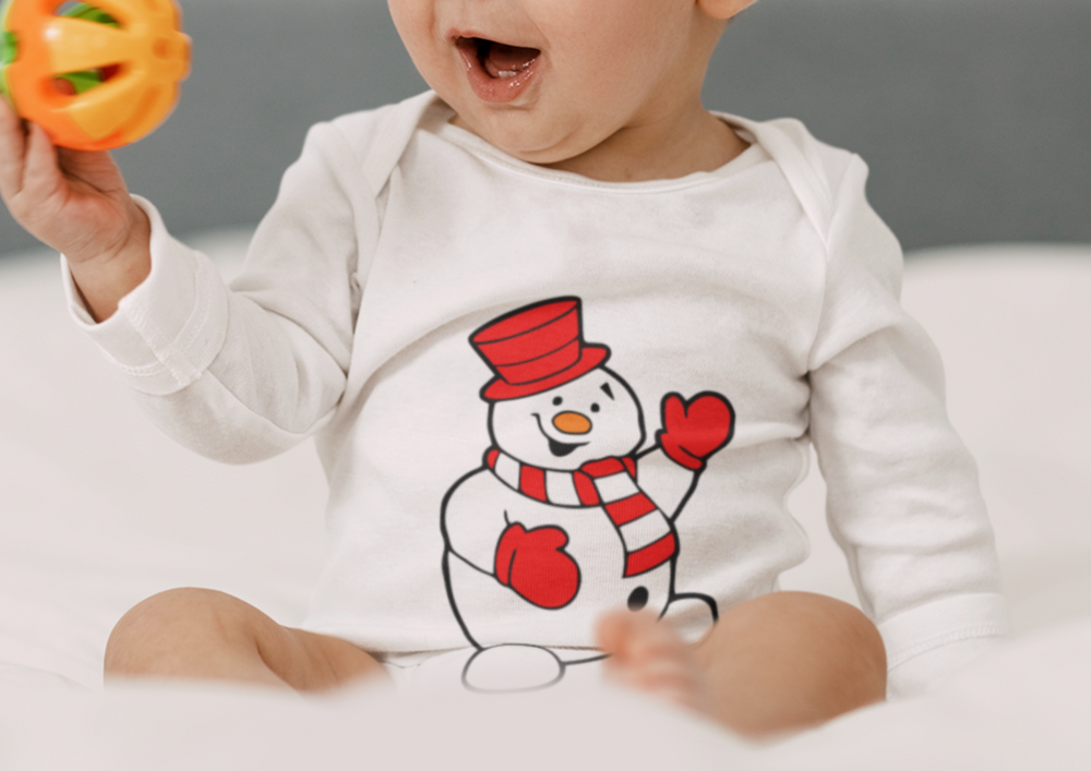 Happy Snowman Long Sleeve Onesie