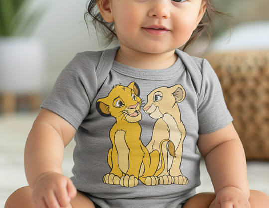 Simba Onesie: Infant unisex bodysuit with lap shoulders, crafted from soft 100% ring-spun cotton for comfort. Ideal for sensitive skin, ensuring ease and flexibility.